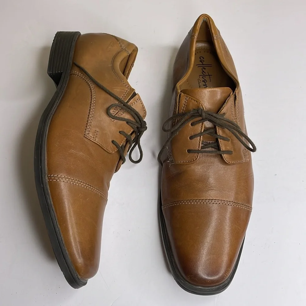 CLARK’S Collection Men’s TILDEN TIP Oxford Leather Shoes Dark Tan Lace Up 10M